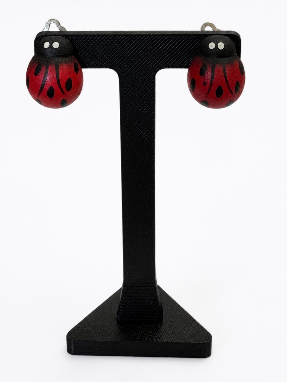 Vintage Hand Painted Wooden Ladybug Clip-On Earrings Red & Black